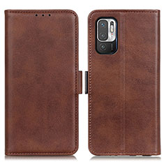 Leather Case Stands Flip Cover Holder M15L for Xiaomi POCO M3 Pro 5G Brown