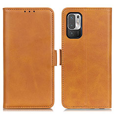 Leather Case Stands Flip Cover Holder M15L for Xiaomi POCO M3 Pro 5G Light Brown