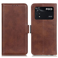 Leather Case Stands Flip Cover Holder M15L for Xiaomi Poco M4 Pro 4G Brown