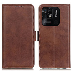 Leather Case Stands Flip Cover Holder M15L for Xiaomi Redmi 10 India Brown