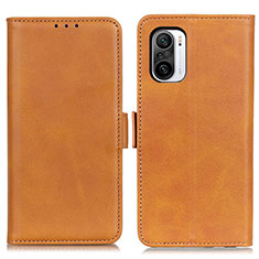 Leather Case Stands Flip Cover Holder M15L for Xiaomi Redmi K40 5G Light Brown