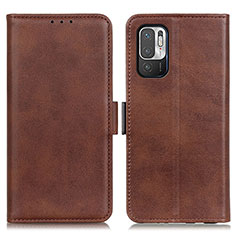 Leather Case Stands Flip Cover Holder M15L for Xiaomi Redmi Note 10 5G Brown