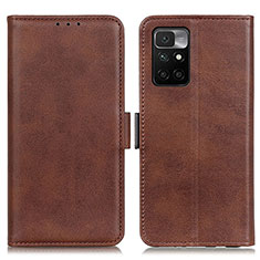 Leather Case Stands Flip Cover Holder M15L for Xiaomi Redmi Note 11 4G (2021) Brown