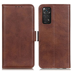 Leather Case Stands Flip Cover Holder M15L for Xiaomi Redmi Note 11 4G (2022) Brown