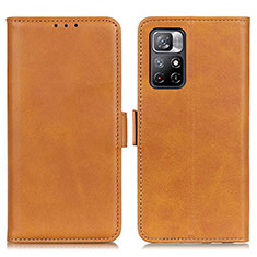 Leather Case Stands Flip Cover Holder M15L for Xiaomi Redmi Note 11 5G Light Brown