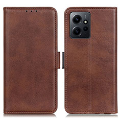 Leather Case Stands Flip Cover Holder M15L for Xiaomi Redmi Note 12 4G Brown