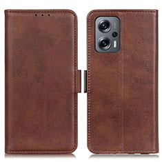 Leather Case Stands Flip Cover Holder M15L for Xiaomi Redmi Note 12T Pro 5G Brown