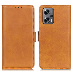 Leather Case Stands Flip Cover Holder M15L for Xiaomi Redmi Note 12T Pro 5G Light Brown