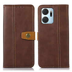 Leather Case Stands Flip Cover Holder M16L for Huawei Honor X7a Brown