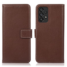 Leather Case Stands Flip Cover Holder M16L for Samsung Galaxy A53 5G Brown