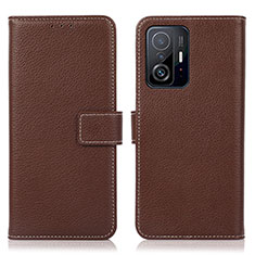 Leather Case Stands Flip Cover Holder M16L for Xiaomi Mi 11T Pro 5G Brown