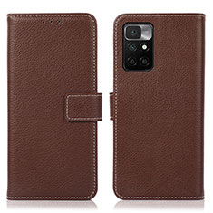 Leather Case Stands Flip Cover Holder M16L for Xiaomi Redmi 10 4G Brown