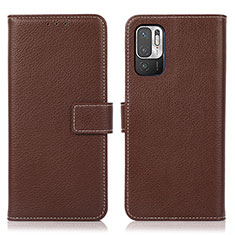 Leather Case Stands Flip Cover Holder M16L for Xiaomi Redmi Note 10 5G Brown