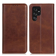 Leather Case Stands Flip Cover Holder M17L for Samsung Galaxy S24 Ultra 5G Brown