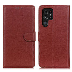 Leather Case Stands Flip Cover Holder M18L for Samsung Galaxy S23 Ultra 5G Brown