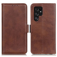 Leather Case Stands Flip Cover Holder M29L for Samsung Galaxy S24 Ultra 5G Brown