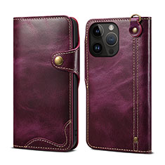 Leather Case Stands Flip Cover Holder MT1 for Apple iPhone 14 Pro Max Purple