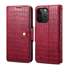 Leather Case Stands Flip Cover Holder MT6 for Apple iPhone 14 Pro Red