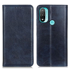 Leather Case Stands Flip Cover Holder N01P for Motorola Moto E30 Blue