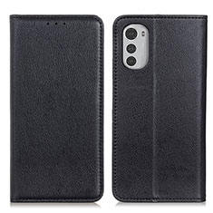 Leather Case Stands Flip Cover Holder N01P for Motorola Moto E32s Black