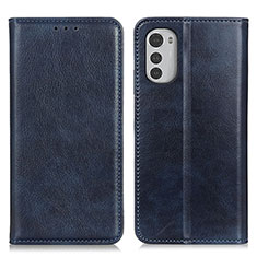 Leather Case Stands Flip Cover Holder N01P for Motorola Moto E32s Blue