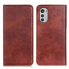 Leather Case Stands Flip Cover Holder N01P for Motorola Moto E32s Brown