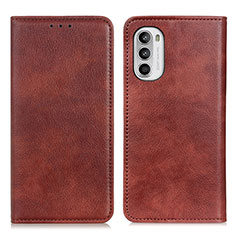 Leather Case Stands Flip Cover Holder N01P for Motorola Moto Edge (2022) 5G Brown