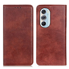 Leather Case Stands Flip Cover Holder N01P for Motorola Moto Edge X30 5G Brown