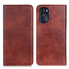 Leather Case Stands Flip Cover Holder N01P for Motorola Moto G 5G (2022) Brown