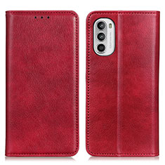 Leather Case Stands Flip Cover Holder N01P for Motorola MOTO G52 Red