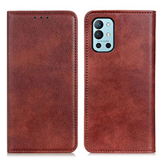 Leather Case Stands Flip Cover Holder N01P for OnePlus 9R 5G Brown