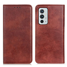 Leather Case Stands Flip Cover Holder N01P for OnePlus 9RT 5G Brown