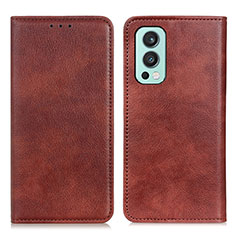 Leather Case Stands Flip Cover Holder N01P for OnePlus Nord 2 5G Brown