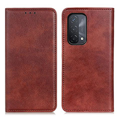 Leather Case Stands Flip Cover Holder N01P for Oppo A54 5G Brown