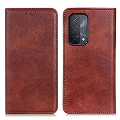 Leather Case Stands Flip Cover Holder N01P for Oppo A74 5G Brown