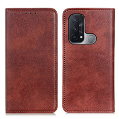 Leather Case Stands Flip Cover Holder N01P for Oppo Reno5 A Brown