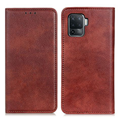 Leather Case Stands Flip Cover Holder N01P for Oppo Reno5 Lite Brown