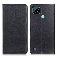 Leather Case Stands Flip Cover Holder N01P for Realme C21 Black