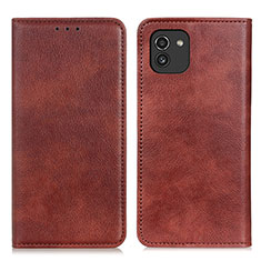 Leather Case Stands Flip Cover Holder N01P for Samsung Galaxy A03 Brown