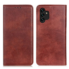 Leather Case Stands Flip Cover Holder N01P for Samsung Galaxy A13 4G Brown