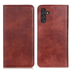 Leather Case Stands Flip Cover Holder N01P for Samsung Galaxy A13 5G Brown