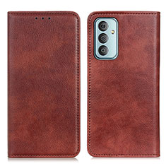 Leather Case Stands Flip Cover Holder N01P for Samsung Galaxy M13 4G Brown