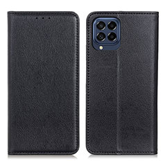 Leather Case Stands Flip Cover Holder N01P for Samsung Galaxy M53 5G Black