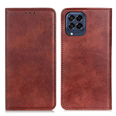 Leather Case Stands Flip Cover Holder N01P for Samsung Galaxy M53 5G Brown