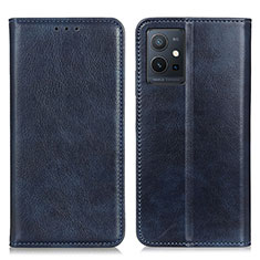 Leather Case Stands Flip Cover Holder N01P for Vivo T1 5G India Blue