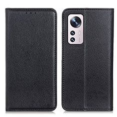 Leather Case Stands Flip Cover Holder N01P for Xiaomi Mi 12 Pro 5G Black