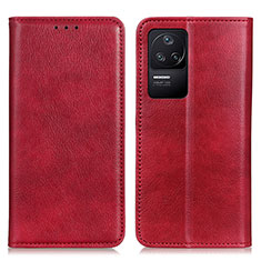 Leather Case Stands Flip Cover Holder N01P for Xiaomi Poco F4 5G Red