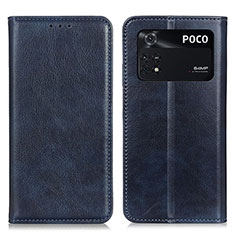 Leather Case Stands Flip Cover Holder N01P for Xiaomi Poco M4 Pro 4G Blue