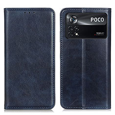 Leather Case Stands Flip Cover Holder N01P for Xiaomi Poco X4 Pro 5G Blue