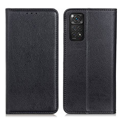 Leather Case Stands Flip Cover Holder N01P for Xiaomi Redmi Note 11 4G (2022) Black